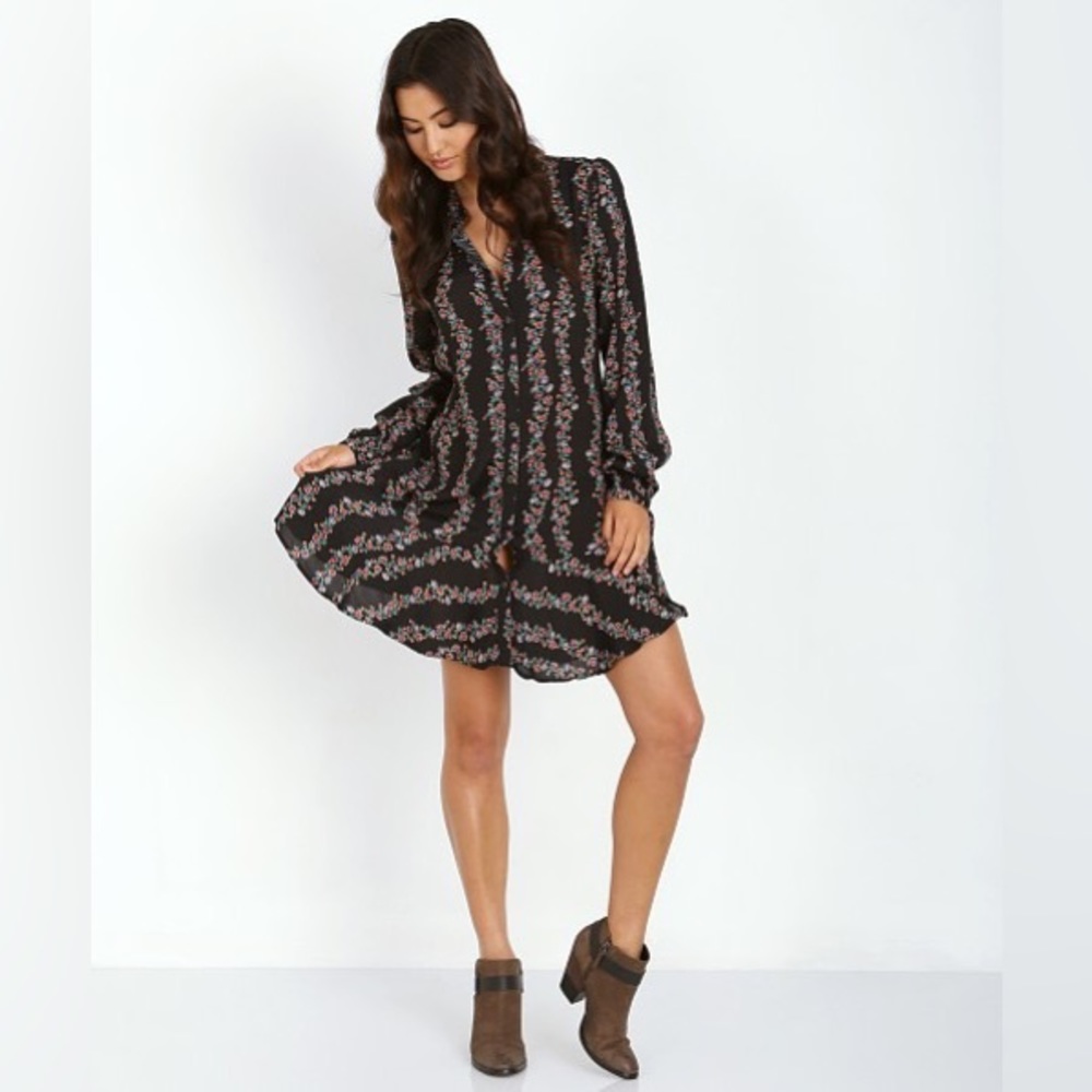 Free People Black and Pink Long Sleeve Dress